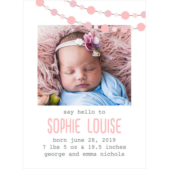 Pink Say Hello To Photo Birth Announcements